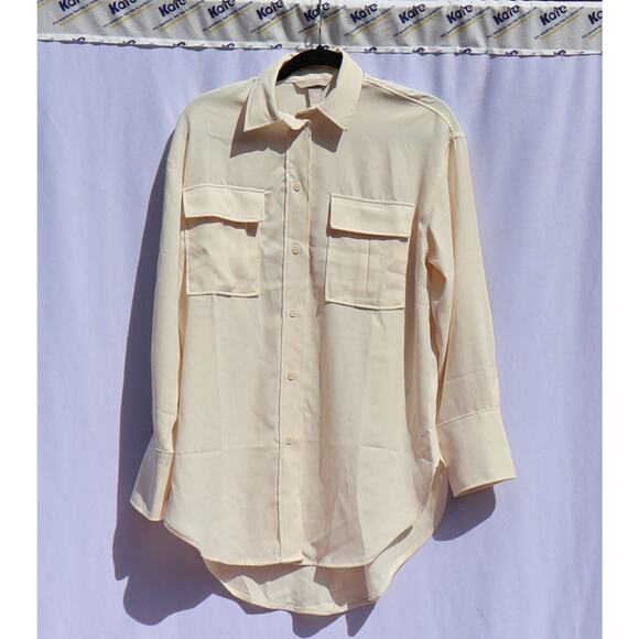 H&M Cream Viscose Long Sleeve Button-Up Top - Women's XS - Picture 1 of 5